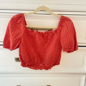 Orange crop puff sleeve top